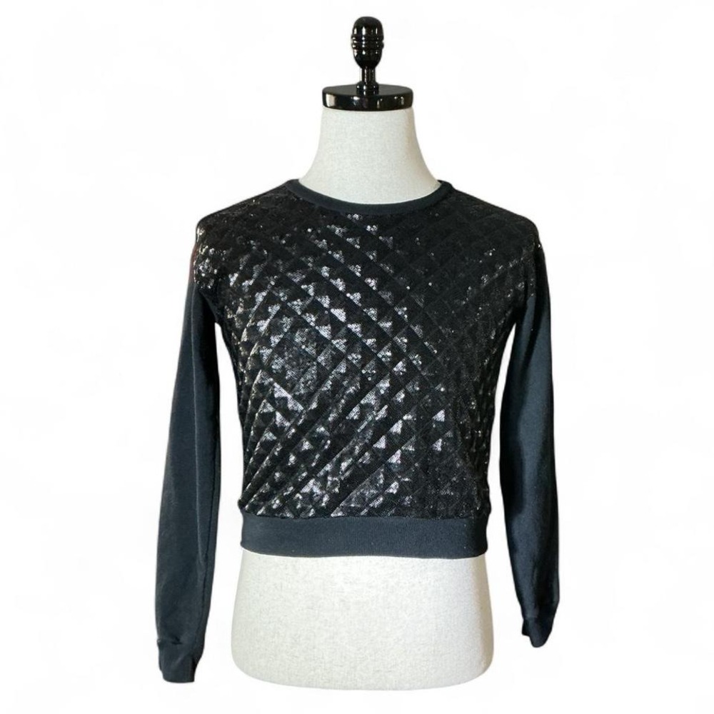 Hollister Black Sequin Quilted Front‎ Long Sleeve Crewneck Sweatshirt Womens XS